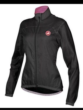 Castelli Velo Size Large Women's Black Windbreaker Jacket with Pink Lining